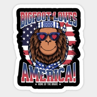 Patriotic Bigfoot Loves America! 4th of July Sticker